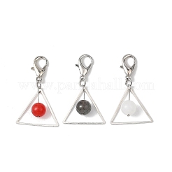 3Pcs Brass Triangle & Natural Malaysia Jade & Labradorite & White Jade Pendant Decorations&nbsp;HJEW-JM04552