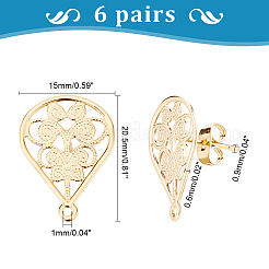 6 Pairs Brass Stud Earring Findings&nbsp;KK-DC0001-29