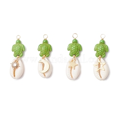 12Pcs 12 Styles Natural Cowrie Shell & Dyed Synthetic Turquoise Turtle Copper Wire Wrapped Pendants&nbsp;PALLOY-JF04035