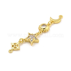 Rack Plating Brass Clear Cubic Zirconia Sun Moon Star Connector Charms&nbsp;KK-G513-40G