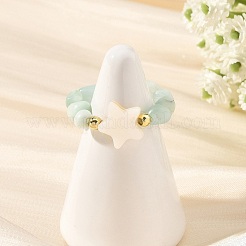 2Pcs Glass with Natural Freshwater Shell Beads Rings&nbsp;RJEW-JR01114