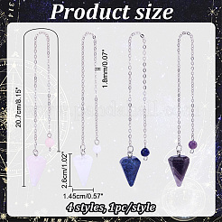 4Pcs 4 Styles Natural Blue Spot Jasper & Rose Quartz & Amethyst & Quartz Crystal  Dowsing Pendulums&nbsp;NJEW-ME0001-20