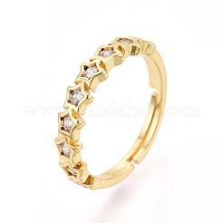 Brass Micro Pave Cubic Zirconia Cuff Rings for Women&nbsp;KK-T071-82G