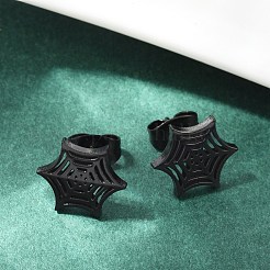 304 Stainless Steel Spider Web Stud Earrings&nbsp;EJEW-G294-01EB