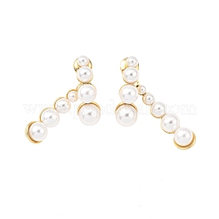 Brass ABC Plastic Imitation Pearl Round Dangle Stud Earrings&nbsp;EJEW-S270-05G