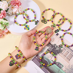 10Pcs Carnival Acrylic & Glass Pearl Bead Bracelets&nbsp;BJEW-CA00004