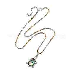 Natural Paua Shell 304 Stainless Steel Tortoise Pendant Two Tone Box Chain Necklaces for Women&nbsp;NJEW-JN06190