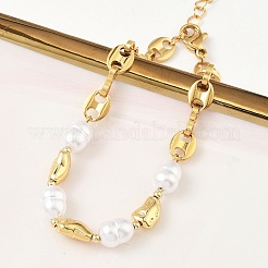 Nuggets 304 Stainless Steel & ABS Plastic Imitation Pearl Chain Bracelets&nbsp;BJEW-A169-07G