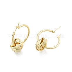 Brass Knot Beaded Hoop Earrings for Women&nbsp;EJEW-P205-10G