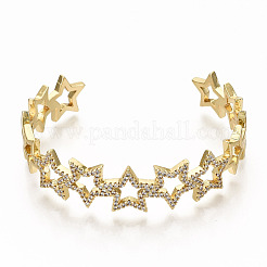 Brass Micro Pave Clear Cubic Zirconia Cuff Bangles&nbsp;BJEW-S142-003-NF