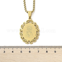 201 Stainless Steel Oval with Virgin Pendant Box Chain Necklaces&nbsp;NJEW-H055-08G