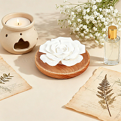Porcelain Rose Flower with Wood Base Aromatherapy Diffuser&nbsp;DJEW-WH0077-05A