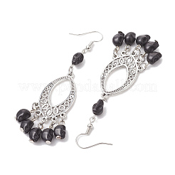 Halloween Skull Dyed Synthetic Turquoise & Alloy Dangle Earrings&nbsp;EJEW-JE05890