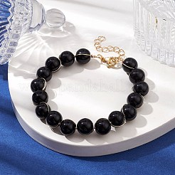 Glass Round Beaded Bracelet with Alloy Clasps&nbsp;BJEW-JB10125