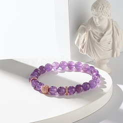 Natural Amethyst Round Beads Stretch Bracelets Set&nbsp;BJEW-JB06980-02
