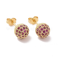 Hot Pink Cubic Zirconia Disco Ball Stud Earrings&nbsp;EJEW-C030-02