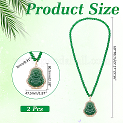 2Pcs Alloy Glass Buddha Pendant 6MM Round Glass Beaded Necklaces&nbsp;NJEW-ME0001-15