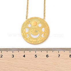 304 Stainless Steel Clear Cubic Zirconia Moon Phase Flat Round Pendant Necklaces&nbsp;NJEW-R018-03G