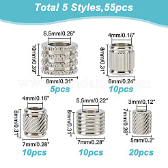 55Pcs 5 Style 202 Stainless Steel Beads & European Beads&nbsp;STAS-AR0002-19