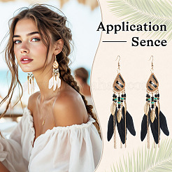 2 Pairs 2 Colors Bohemian Alloy Feather Dangle Earrings&nbsp;EJEW-TA0001-78A