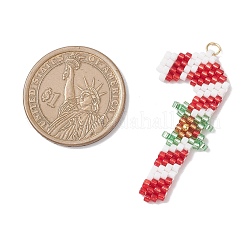 5Pcs 5 Styles Christmas Themed Glass Seed Beaded Pendants&nbsp;PALLOY-MZ00868