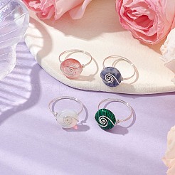 Flat Round Synthetic Malachite & Cherry Quartz Glass & Opalite & Natural Blue Spot Jasper Finger Rings&nbsp;RJEW-TA00143