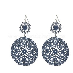 Flower with Flat Round Brass Dangle Earrings&nbsp;FS-WG429E9-02