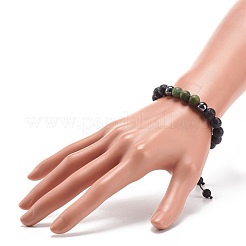Natural TaiWan Jade & Lava Rock & Synthetic Hematite Round Braided Bead Bracelet&nbsp;BJEW-JB08387-05
