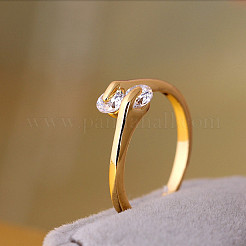Real 18K Gold Plated Brass Cubic Zirconia Cuff Rings&nbsp;RJEW-EE0001-024C