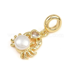 Brass Pave Clear Cubic Zirconia and Imitation Pearl European Dangle Charms&nbsp;KK-C114-15G