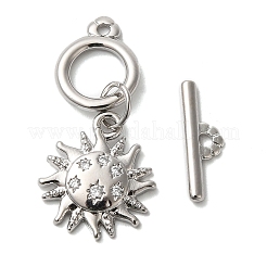 Brass Micro Pave Clear Cubic Zirconia Toggle Clasps&nbsp;KK-N254-78P