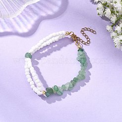Natural Green Aventurine Chip Beads & Glass Seed Beads Beaded Bracelets for Women&nbsp;BJEW-JB14137-01