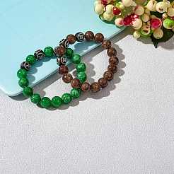 Green Natural Yellow Jade Round Beaded Stretch Bracelet&nbsp;BJEW-SW00077-10