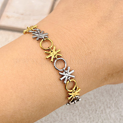 Two Tone 304 Stainless Steel Link Chain Bracelets for Women&nbsp;WG612EC-01