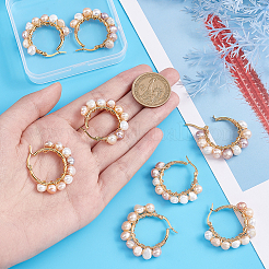4 Pairs Vintage Natural Pearl Braided Hoop Earrings for Girl Women&nbsp;EJEW-UN0002-07