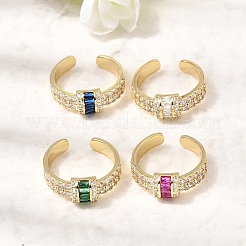 Brass Micro Pave Cubic Zirconia Cuff Open Rings for Women&nbsp;RJEW-L343-04G
