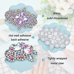 2Pcs 2 Style Flower Glitter Glass Rhinestone Appliques&nbsp;FIND-FG0002-60