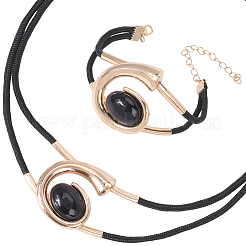 Number 6 Alloy & Acrylic & Wax Cord Double Layer Necklaces & Bracelets Sets for Women&nbsp;SJEW-CY0001-02