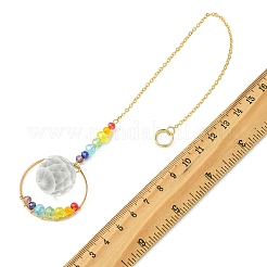 7 Chakra Glass & Brass Ring Suncatcher with Clear Round Charm&nbsp;HJEW-JM04940