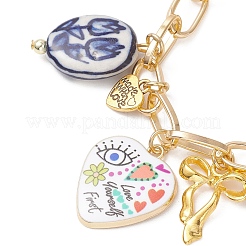 Handmade Porcelain & Alloy Beaded Charm Bracelets&nbsp;BJEW-JB13314