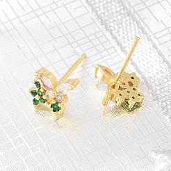 Brass Micro Pave Cubic Zirconia Stud Earrings for Women&nbsp;KK-A305-07G-05