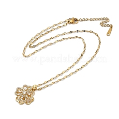 Brass Micro Pave Clear Cubic Zirconia Rotatable Clover Pendant Necklaces&nbsp;NJEW-K280-01G