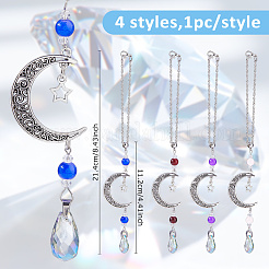 4Pcs Glass Teardrop & Alloy Moon Pendant Decorations&nbsp;HJEW-DC00104