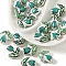 Handmade Porcelain Glazed Beads, Hand Painted Tulip Flower Ceramic Beads, Teal, 16x14.5mm