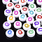 Initial Acrylic Beads, Horizontal Hole, Flat Round, Mixed Color, Letter.Q, 7x3.5~4mm, Hole: 1.2mm, about 3700pcs/500g