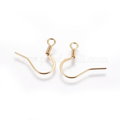304 Stainless Steel French Earring Hooks, with Horizontal Loop, Flat Earring Hooks, Real 18K Gold Plated, 17mm, Hole: 2mm, 22 Gauge, Pin: 0.6mm
