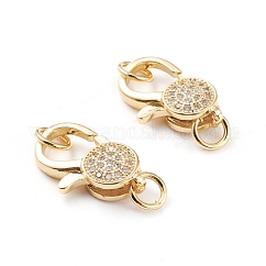 Brass Micro Pave Clear Cubic Zirconia Lobster Claw Clasps, Cadmium Free & Lead Free, with Jump Rings, Long-Lasting Plated, Real 18K Gold Plated, 16x10x4mm, Hole: 3.5mm