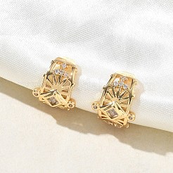 C-Shaped with Rhombus Brass Micro Pave Clear Cubic Zirconia Cuff Earrings&nbsp;EJEW-L316-01G-03