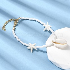 Couch Shell Shape & Starfish Shell Charm Bracelets&nbsp;BJEW-F520-04G