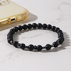 Natural Lava Rock Round Beads Stretch Bracelets for Men&nbsp;WJ7927